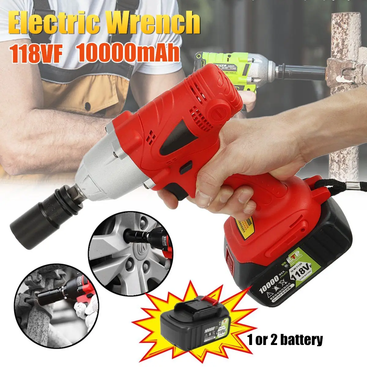 

320N.M Max Torque Electric Impact Wrench 1/2 " Cordless Socket Wrench Drill Screwdriver 10000mAh 118VF Battery Installation Tool