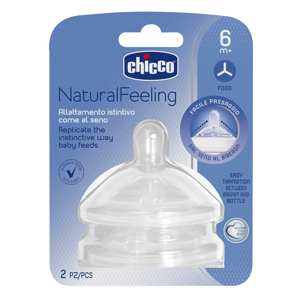 Соска Chicco Natural Feeling 2 шт., 6 мес.+, сил. с флексорами, для густ. пищи