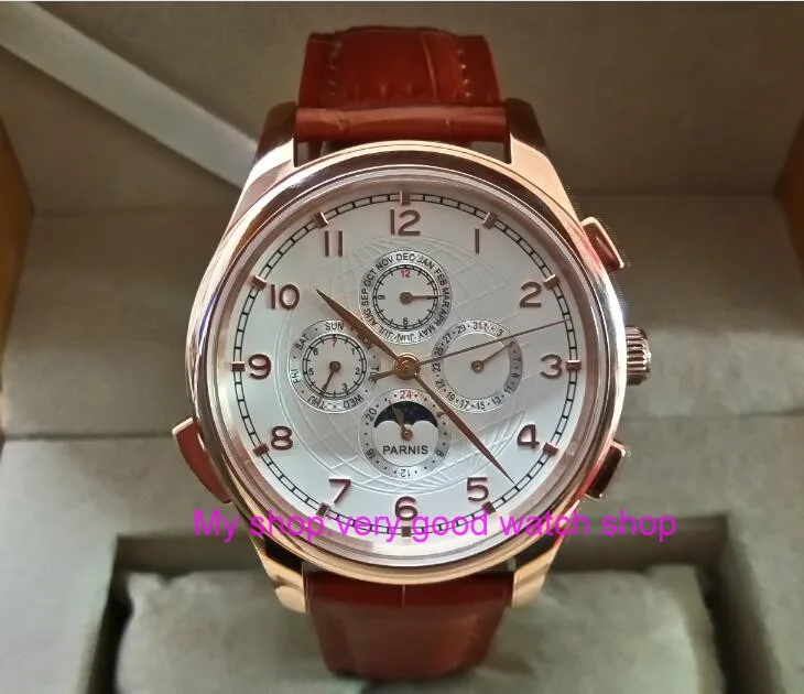 44 مللي متر PARNIS التلقائي الذاتي الرياح حركة الطلب الأبيض متعددة funtion ساعة رجالي ساعات آلية pvd روز الذهب حالة 8 44 مللي متر PARNIS التلقائي الذاتي الرياح حركة الطلب الأبيض متعددة funtion ساعة رجالي ساعات آلية pvd روز الذهب حالة 8