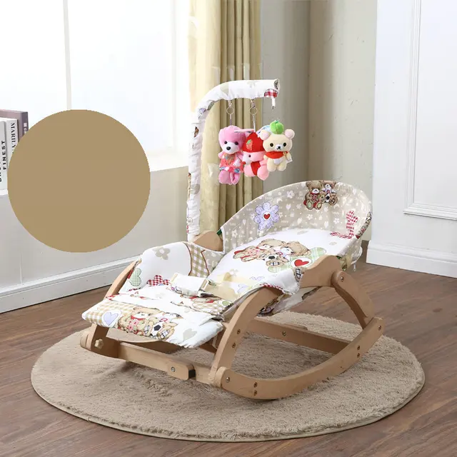 Beech Wood Baby Rocking Chair with Rotating Toy Rack, Foldable 5 Grade