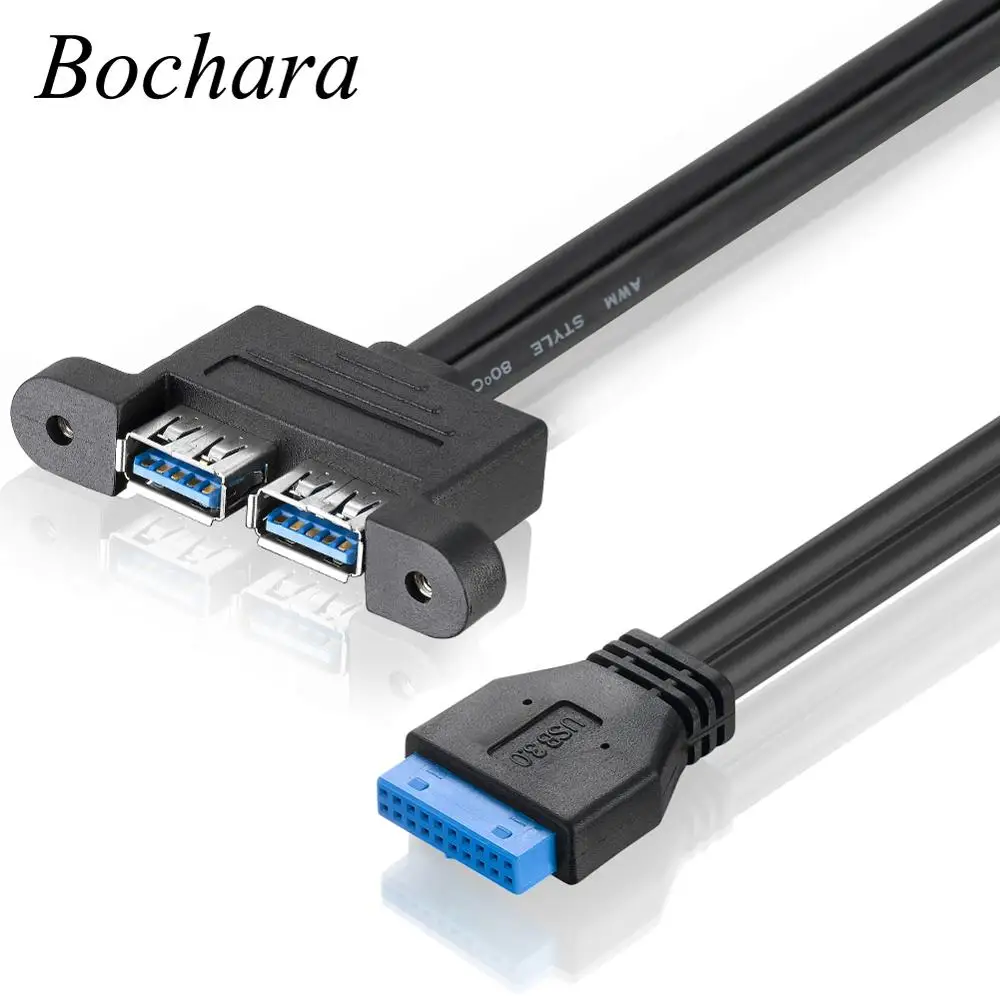 Bochara материнская плата 20Pin-Dual USB 3,0 Женский кабель с винтовым креплением на панель из фольги+ Плетеный экранированный 50 см