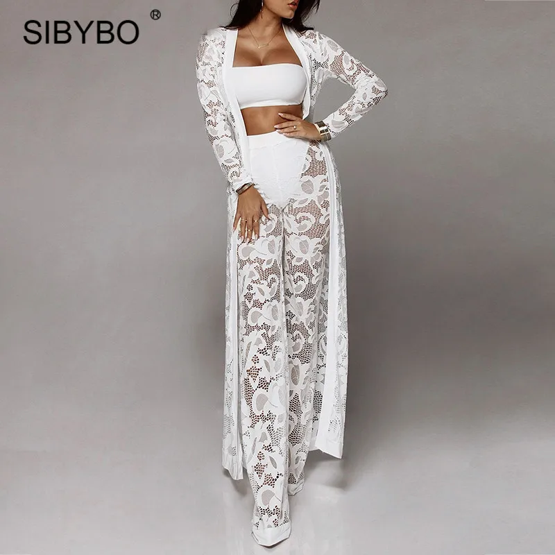 Glamaker-White-lace-floral-3-set-sexy-jumpsuit-Women-strapless-sash-long-playsuit-Party-winter-outwear