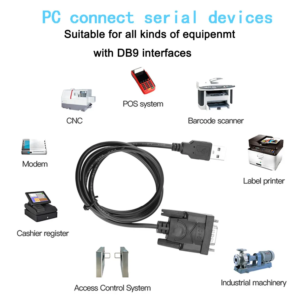 USB to RS232 DB9 Male Adapter 9-pin Serial Cable /& Driver CD Support Win 7//8//10