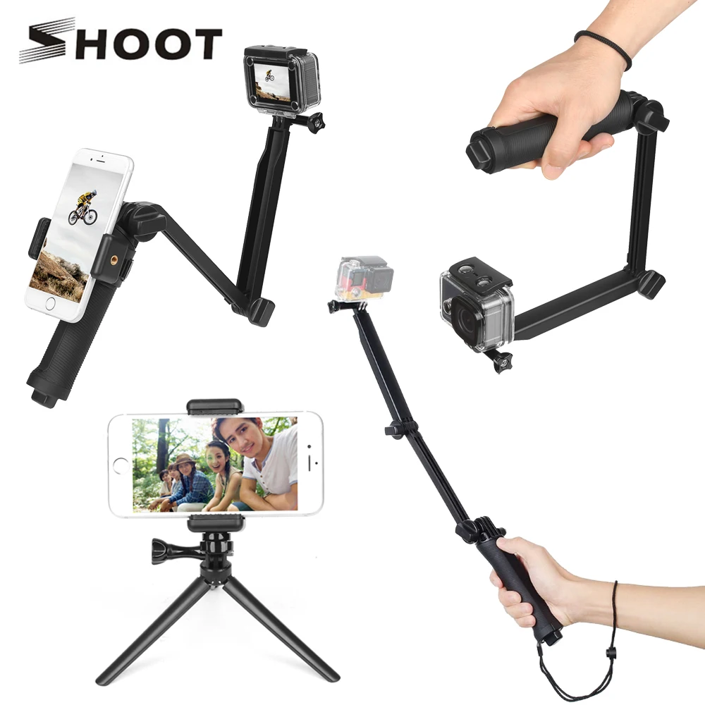 

Three 3 way Selfie Handheld Stick Sport Action Camera Grip DV Extension Arm Cam Tripod Monopod Folding Holder for GoPro hero 5 4