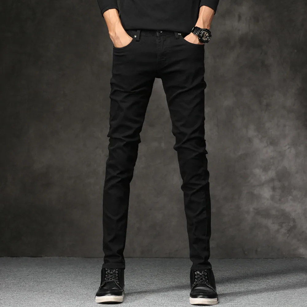AudWhale мужские Стрейчевые обтягивающие черные джинсы, повседневные длинные джинсовые штаны для офиса, мужские джинсы, комбинезон - Цвет: Черный