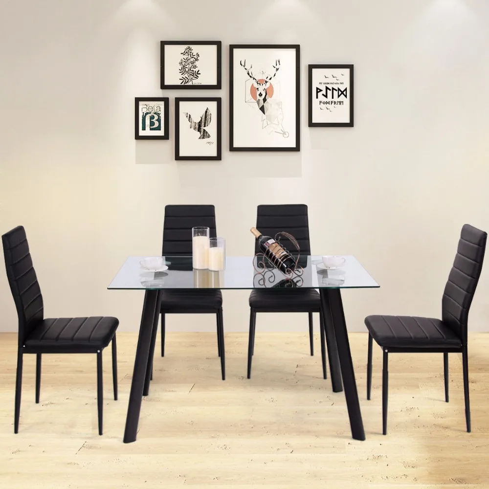 Giantex 5 قطعة مجموعة الطعام خفف من الزجاج أعلى الجدول و 4 كراسي أثاث المطبخ أسود جديد غرفة المعيشة مجموعة HW57912 + Giantex 5 قطعة مجموعة الطعام خفف من الزجاج أعلى الجدول و 4 كراسي أثاث المطبخ أسود جديد غرفة المعيشة مجموعة HW57912 +