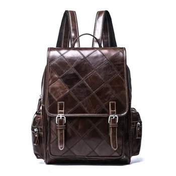 

1038 Europe and United States for Cross-border Plaid Genuine Leather Ladies Bag Cover Type leather Backpack