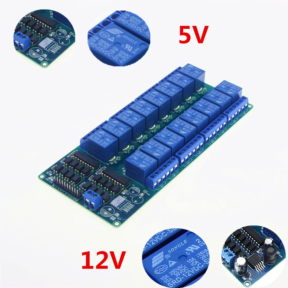 

DC 5V 12V 16 Channel Relay Module Interface Board PIC ARM DSP PLC With Optocoupler Protection LM2576 Power 16Channel