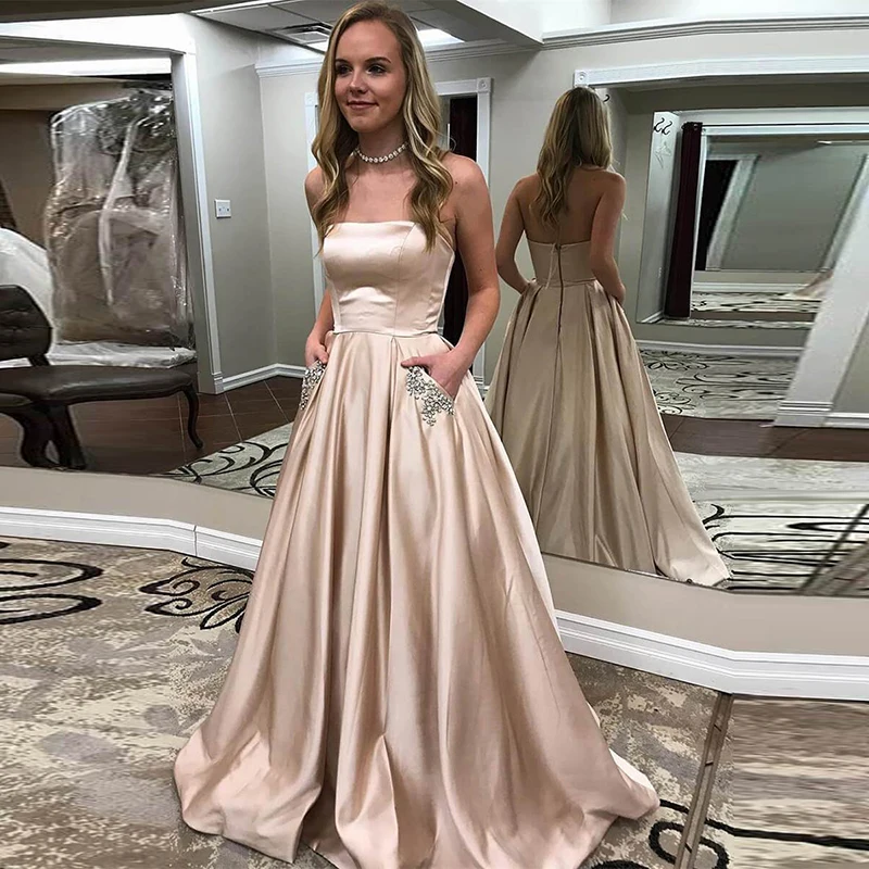 Satin Evening Dresses Long 2019 A-Line Vestido De Festa Strapless Party Formal Prom Pageant Ball Gowns Lace Up Corset Satin Evening Dresses Long 2019 A-Line Vestido De Festa Strapless Party Formal Prom Pageant Ball Gowns Lace Up Corset