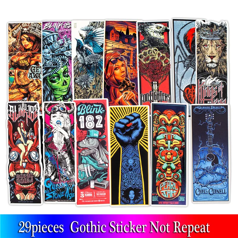 29PCS Gothic Terror Rock Stickers Skeleton Dark pattern Sticker For Skateboard Guitar Luggage Motorcycle Car Laptop Sticker (2)