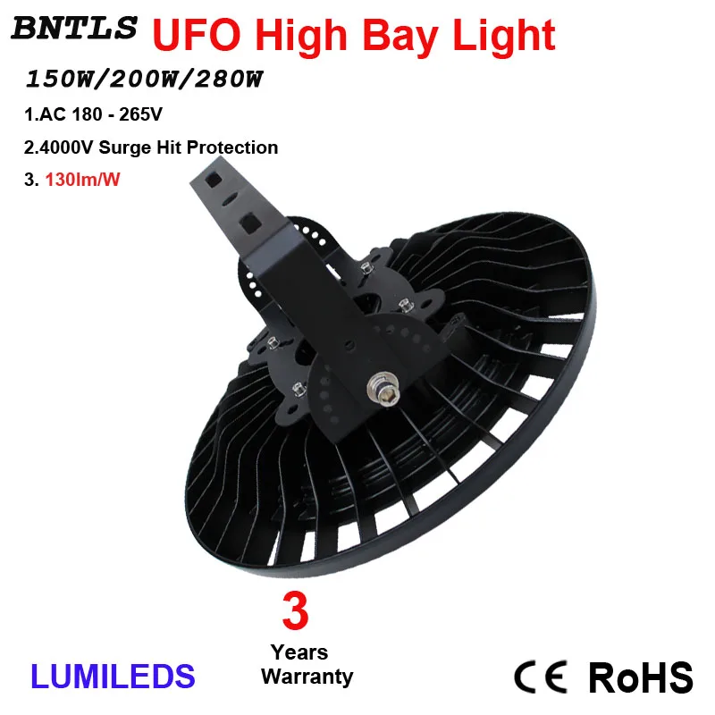 150 Вт светодиодный высокий bay НЛО коммерческого освещения, 19500LM, дневной белый 6000 К, AC 185-240 В 120 Угол луча, IP65 Водонепроницаемый
