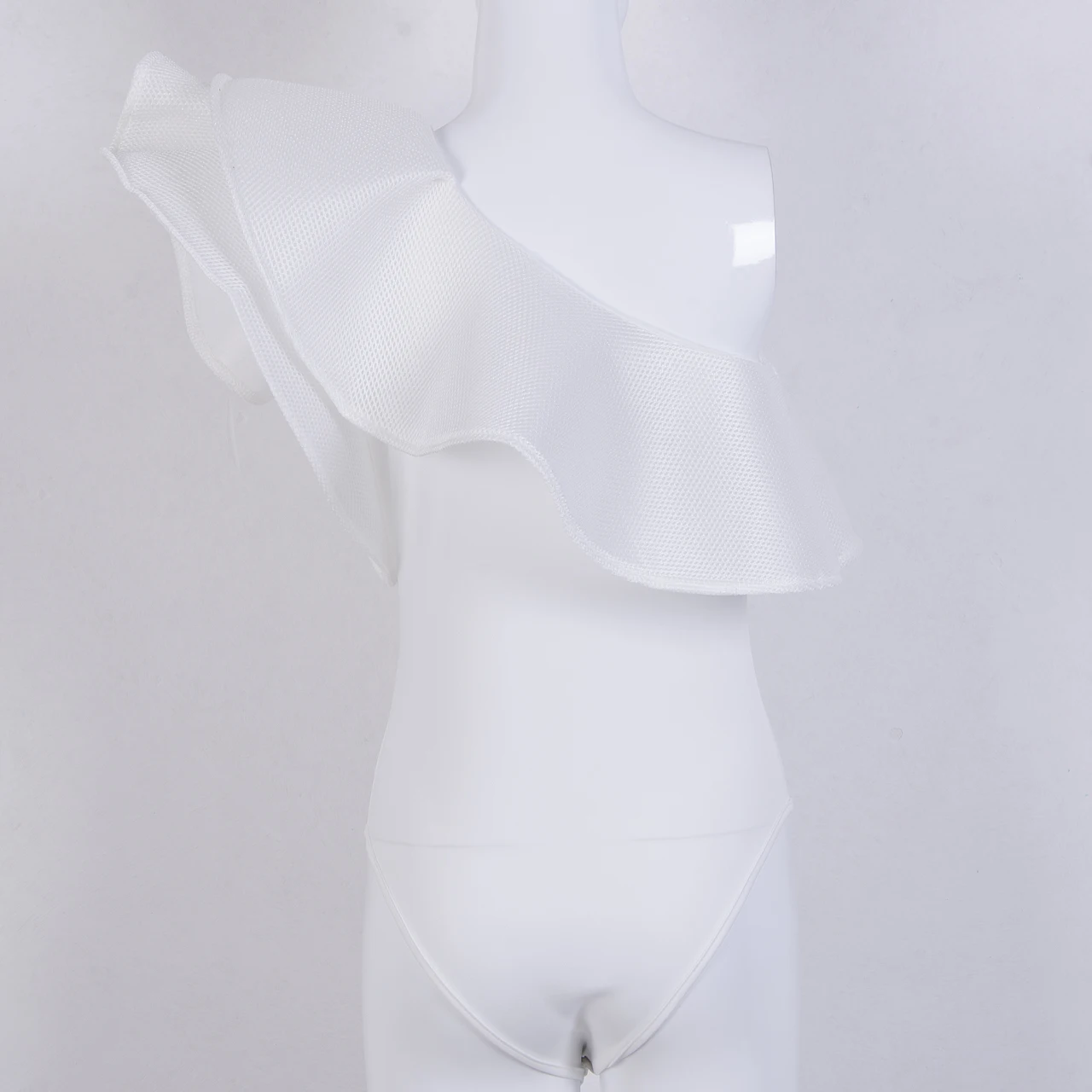 Женское сексуальное боди на одно плечо с рюшами, трико, топы, комбинезон, сетчатые боди