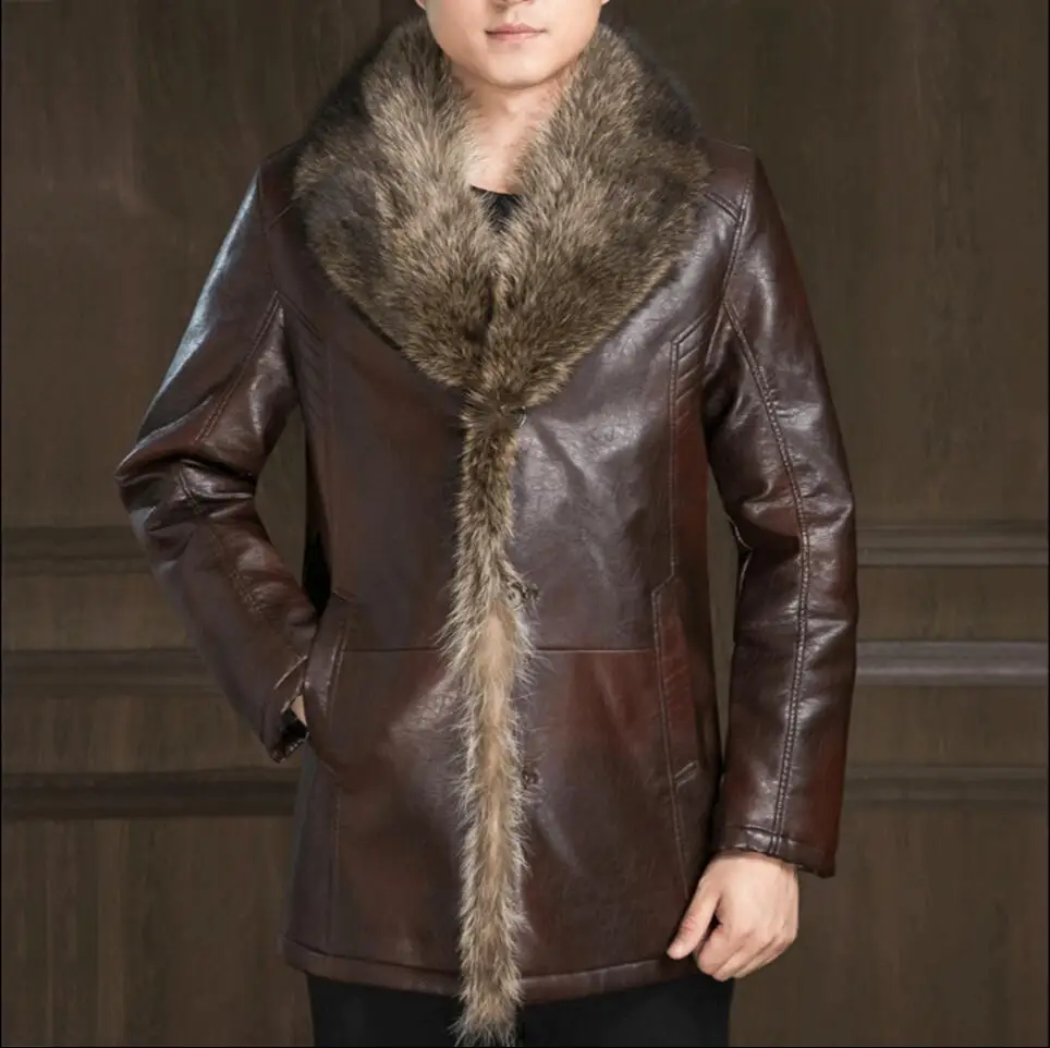 S-4XL, Зимние Куртки из натуральной кожи с искусственным мехом, кожаные пальто для мужчин, кожаные куртки из овечьей кожи, теплые деловые пальто размера плюс, пальто