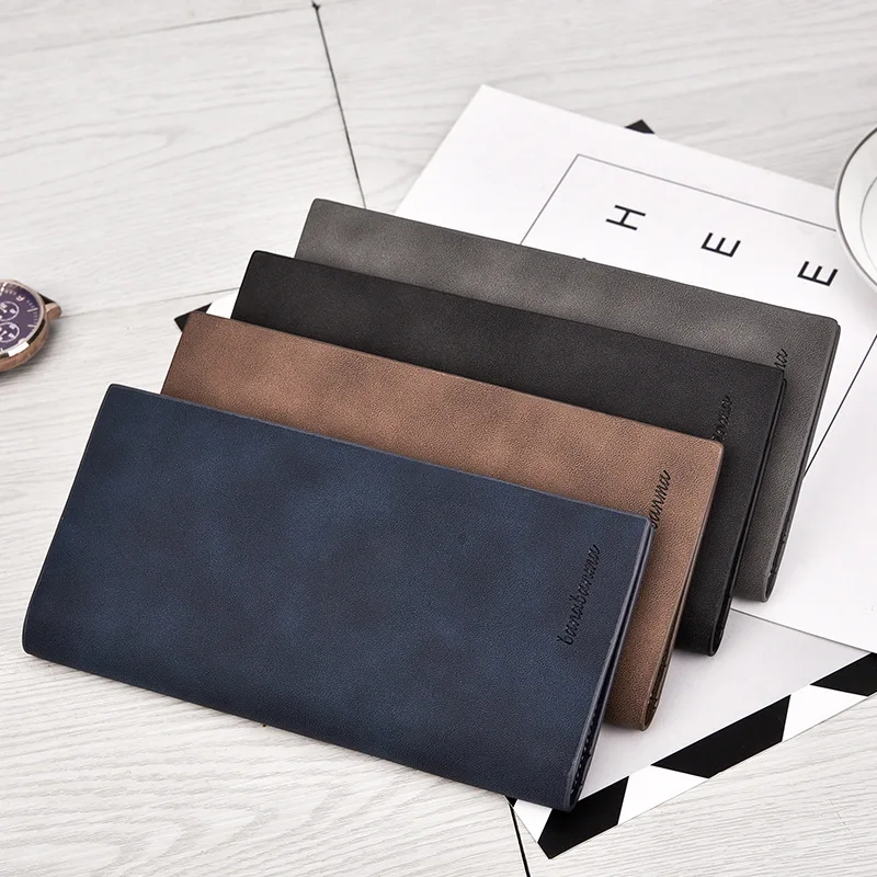 

Mens Leather Long Wallet Scrub Retro Money Clips Multiple Card Slots Durable Card Cases Male Soft Wallet