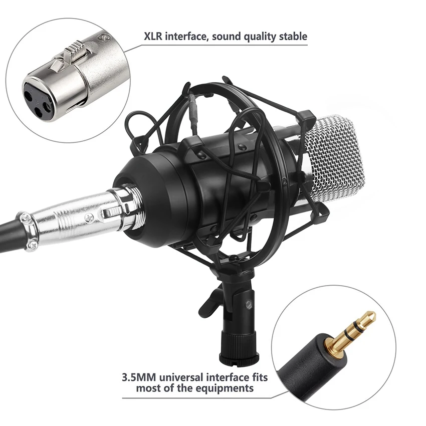 Ituf BM 700 Professional Condenser Microphone High Quality 3.5mm Wired Sound Recording microphone for computer Phantom power-3