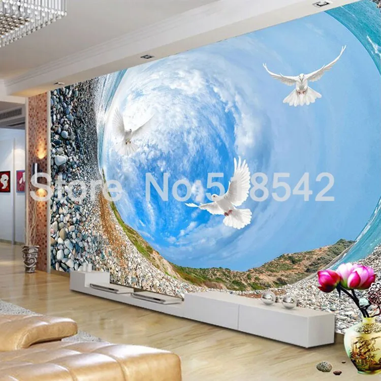 Пользовательские 3D обои 3D пейзаж голубое небо белые облака Гостиная ТВ фон Спальня 3D фото обоев Домашний Декор