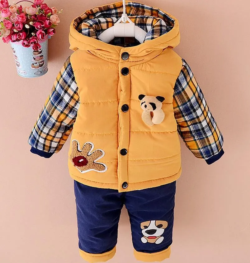 New 2017 Baby boys winter clothing suit set warm down jacket+pants long sleeve coat kis clothing