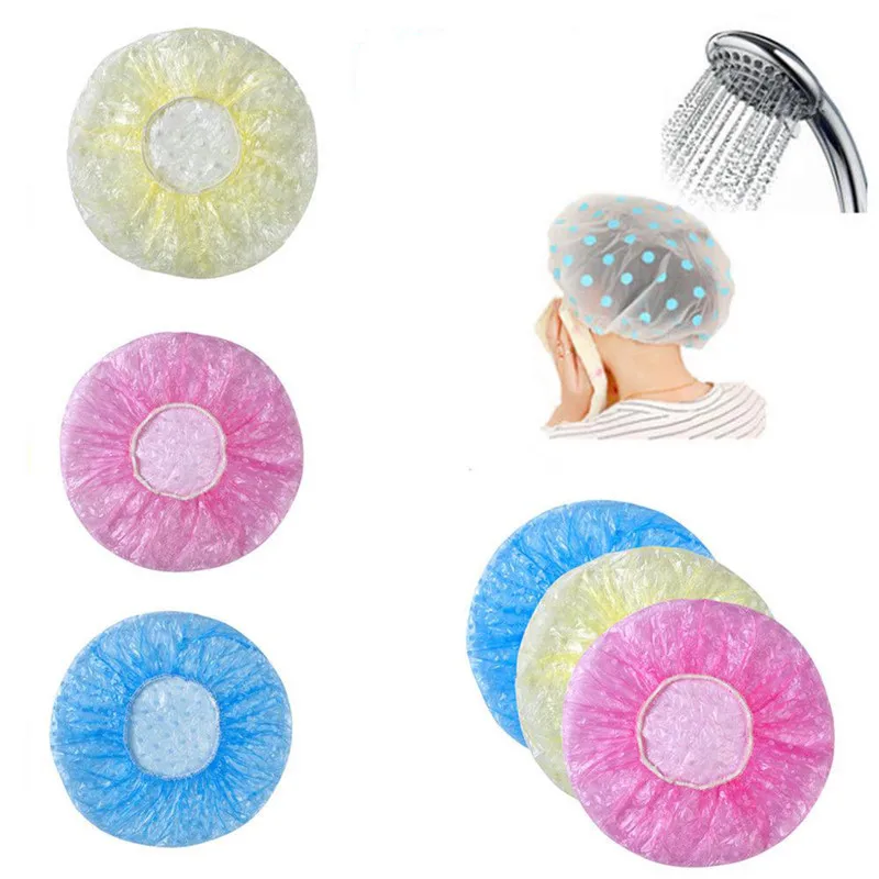 3Pcs/Set Disposable Shower Caps Waterproof Elastic Plastic Dot Bath