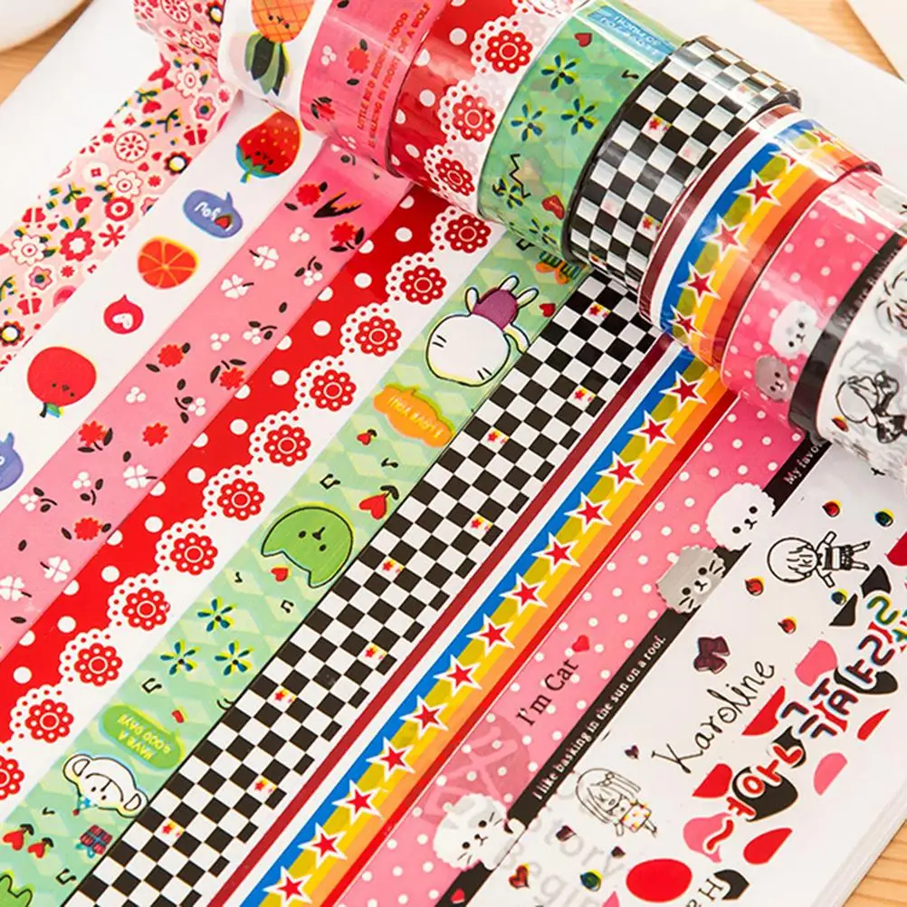 

10PCS/set Masking Tape Sticker Cartoon Platist Diary Lace Tape Cinta Adhesive Decor Mini Color Tape DIY Decorative Adhesive Tape
