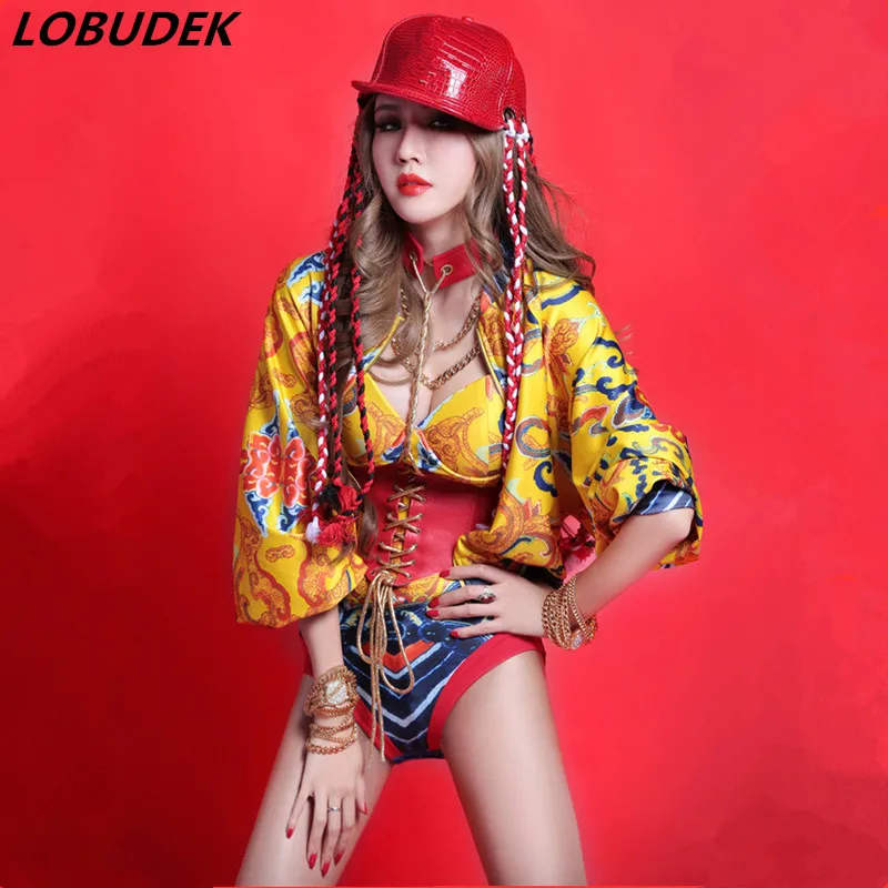 Костюмы для девочек Женский Золотой комбинезон Dj singer ds dj королевские халаты