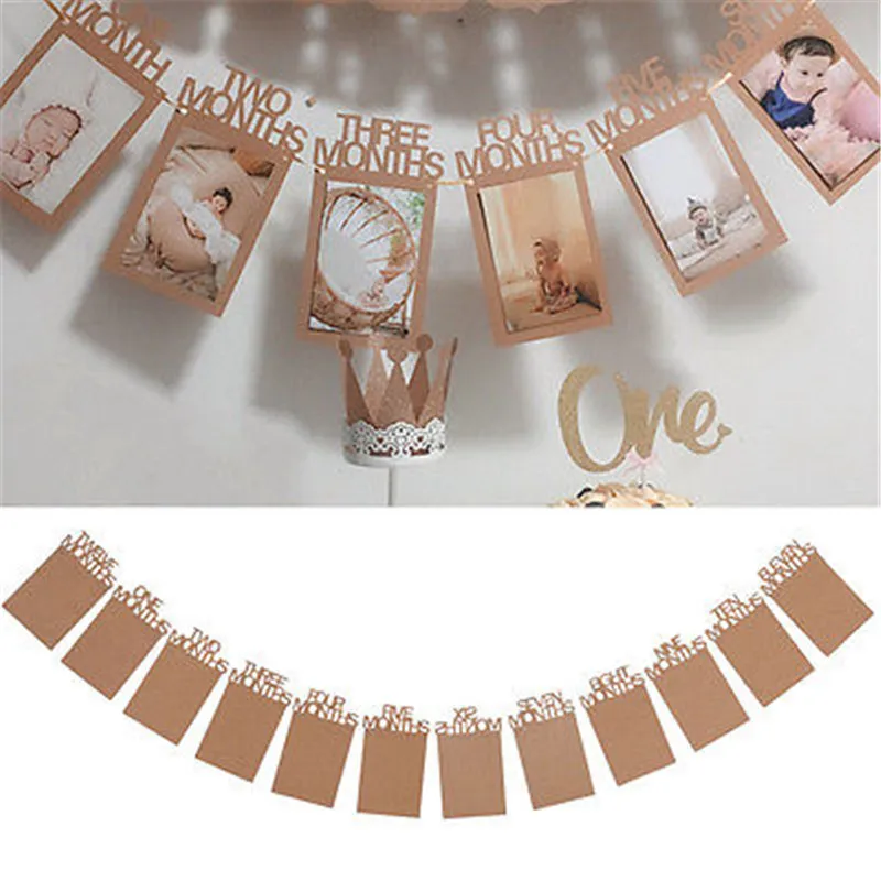 

1 to 12 years old Months Baby Kids 1st Birthday Party Photo Flag Home Decor Record your baby growth