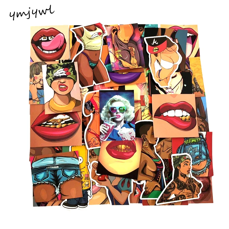 47Pcs/Set Vulgar Sexy beauty Girls Stickers Pvc Waterproof For Car Laptop Motorcycle Luggage Toy Sticker Styling | Автомобили и