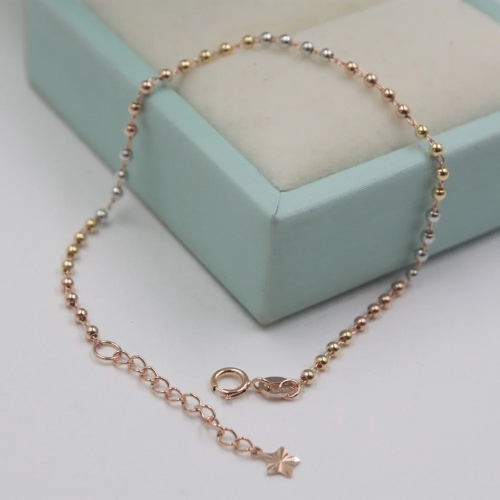 

New Arrival Pure Au750 18K Multi-tone Gold Chain Women's Bead Bracelet 7.4inch