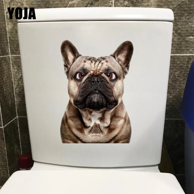 

YOJA 15.5*21.7CM A Frightened Dog Decor Wall Decals Animal Home Toiltte Seat Stickers T1-0329