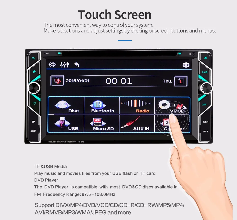 Perfect HG040 2 Din 6.95 inch Bluetooth Car Stereo DVD Player for Toyota Supports Hands-free Call FM Radio Function 3