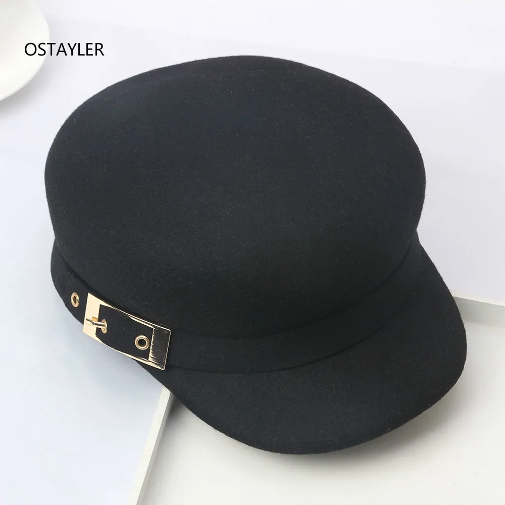 

Korean Casual Wool Baseball Cap For Women Winter Vintage Plain Ladies Buckle Knight's Hat Wool Felt Casquette Hat Cap