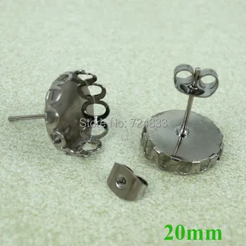 

20mm Gunmetal black tone Blank Earrings Settings Bases Round Bezel Stud Earrings Post w/ Stopper Back Earring Findings Wholesale