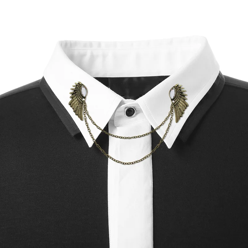 

Vintage Crystal Zircon Angle Wings Tassel Chain Brooch Shirt Suit Collar Lapel Pin Brooches Man Badge Women Broche Accessories