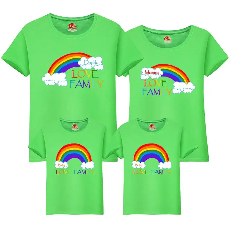 Новая Радужная хлопковая Одинаковая одежда для семьи, белая футболка, Одинаковая одежда для семьи, для мужчин, женщин, девочек и мальчиков, короткий топ, футболка - Цвет: Зеленый