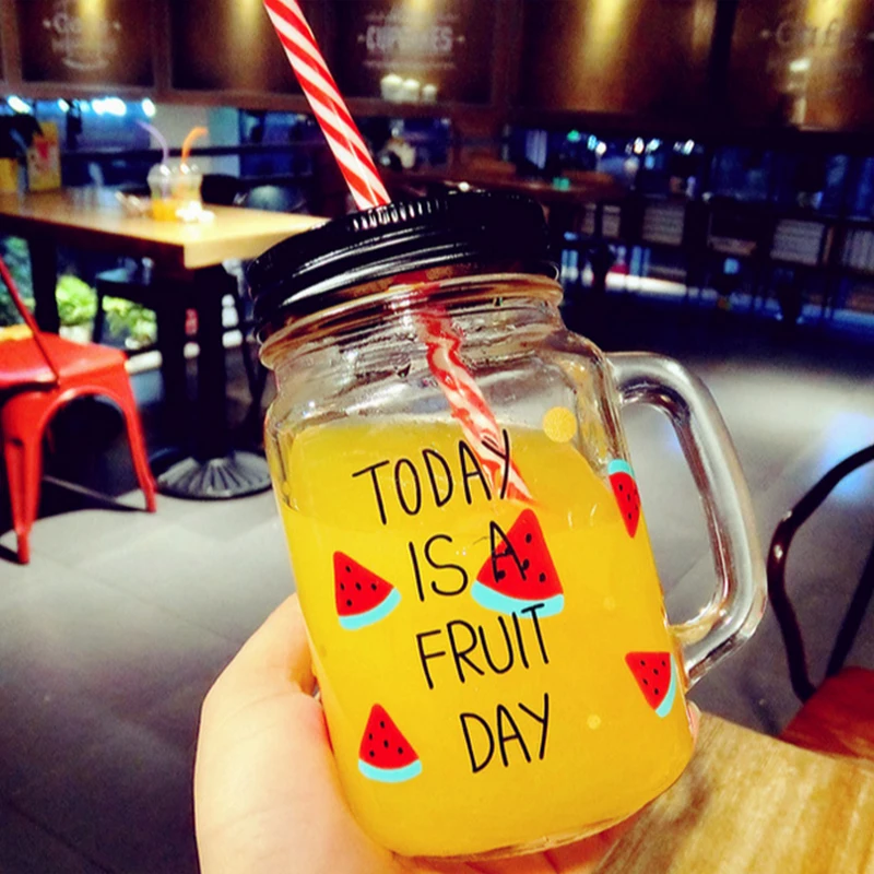 

EasyZreal 2019 Fruit Mason Jar Bottle Colored Bar Cup Coffee mug with handle glass Mug Office Lovers beer wine Glass jar Gifts