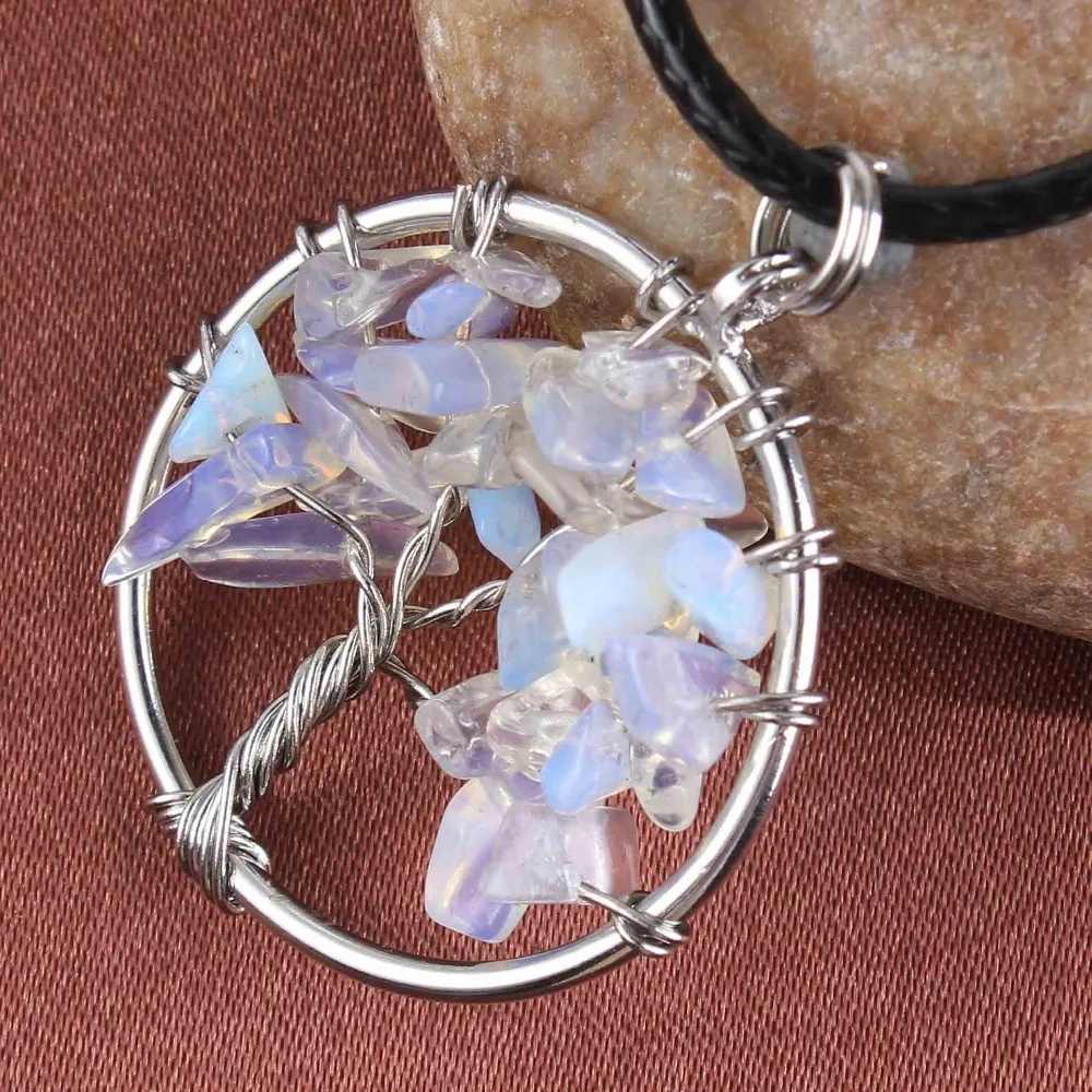 Natural Gnergy Gemstone~ Silver Plated Wire Wrapped Tree Of Life Healing Crystal Quartz Purple Amethysts Round Chakra Reiki Stone Pendant Necklace 25 AA00409005913a