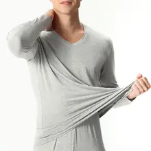 Осень-зима, бамбуковое волокно, v-образный вырез, теплые кальсоны, набор для мужчин, ультра-мягкое однотонное тонкое термобелье, мужские пижамы 7XL