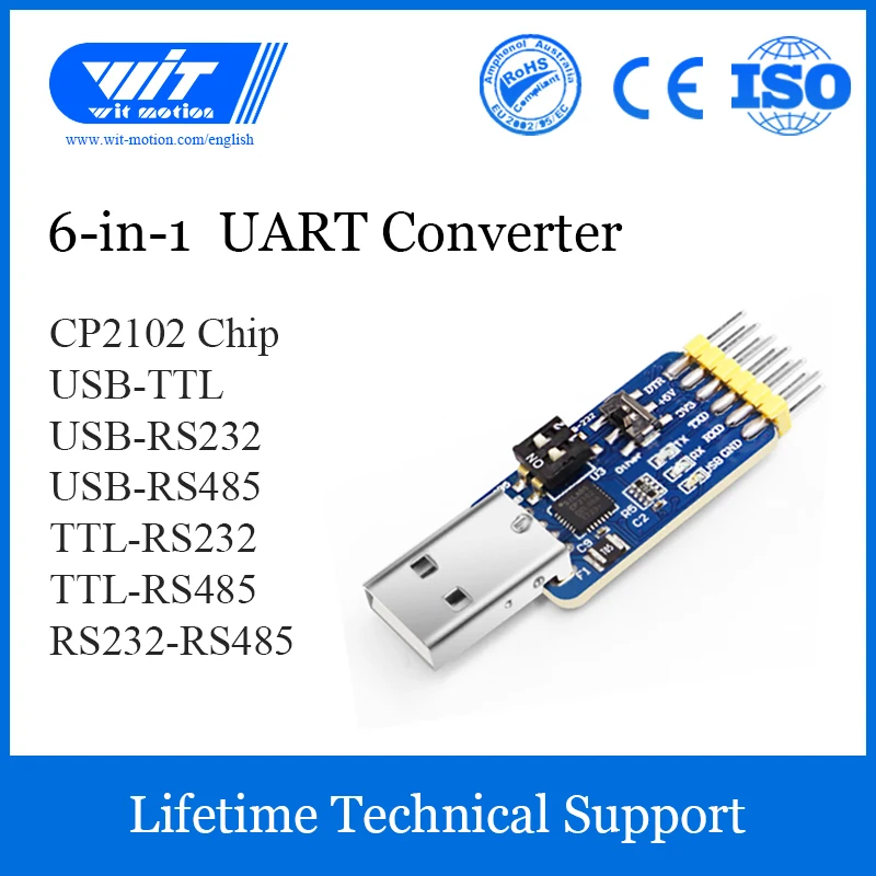 Witmotion USB-UART 6-в-1 постоянного тока в переменный конвертер, многофункциональный(USB-TTL/RS485/232, TTL-RS232/485232-485) последовательный адаптер переменного тока, с CP2102 модуль