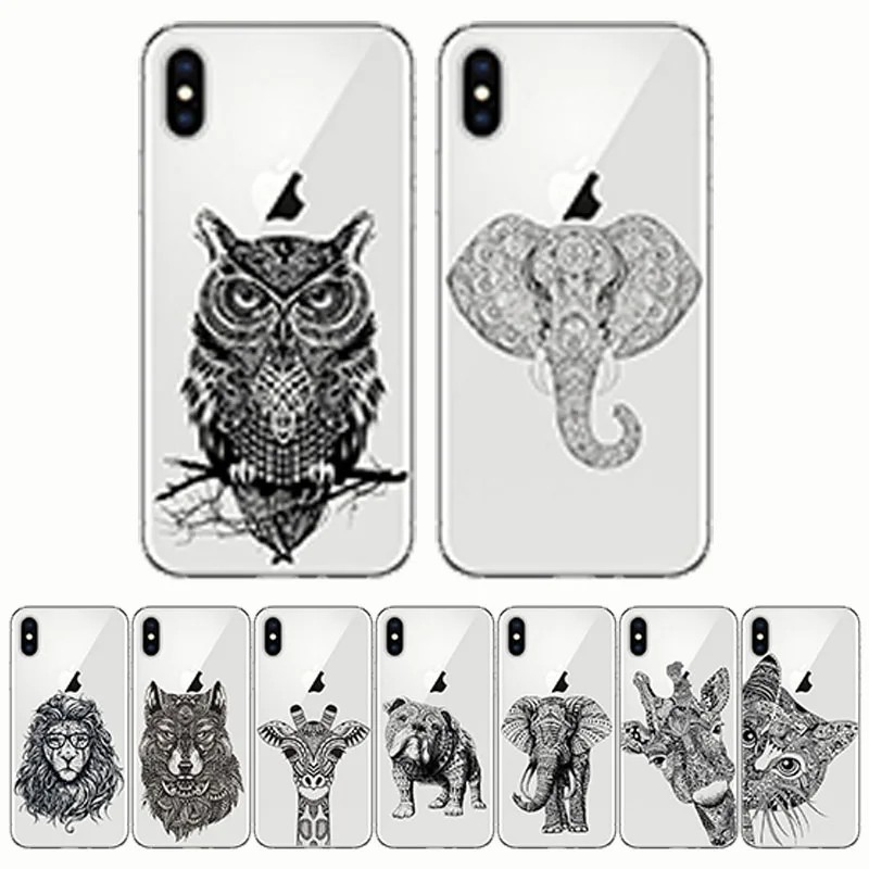 

Phone Cover Totem Animal Elephant Owl Giraffe Cat Pattern Design Soft Silicone Phone Cases for Iphone SE X 5 5S 7 6 6S 8 Plus