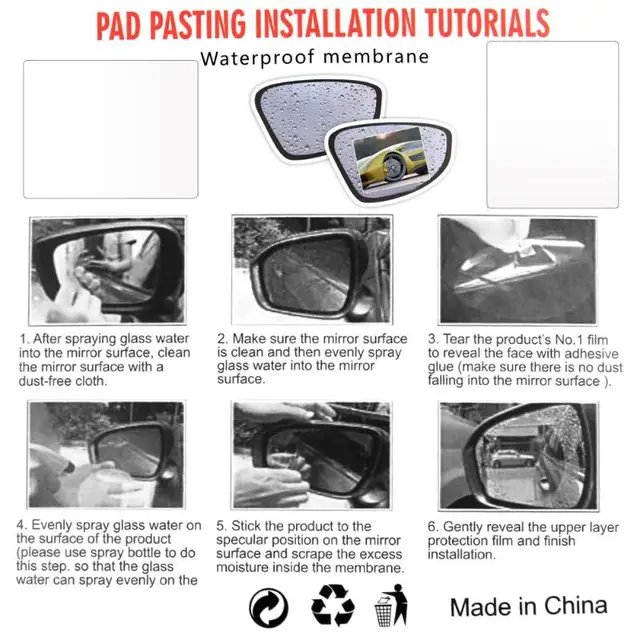 1 Pair Universal Car Rain Shield Sticker Rearview Glass Mirror Films Rain Shade Light Rainproof Anti-fog Protective Sticker Film