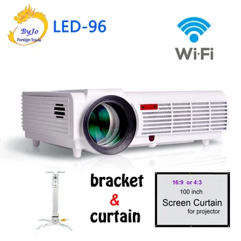 

Poner Saund LED96 wifi led projector 3D With curtain and bracket HDMI Video Multi screen Home theater system 3D projetor bt96