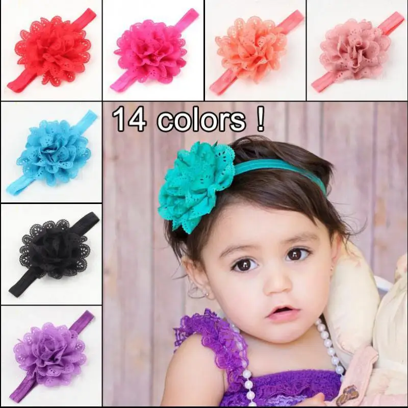 

Children's Hair Band Hollow Wavy Baby Chiffon Head Flower Elastic Band Headband Hair Accessories 12 Color Baby Hair Band