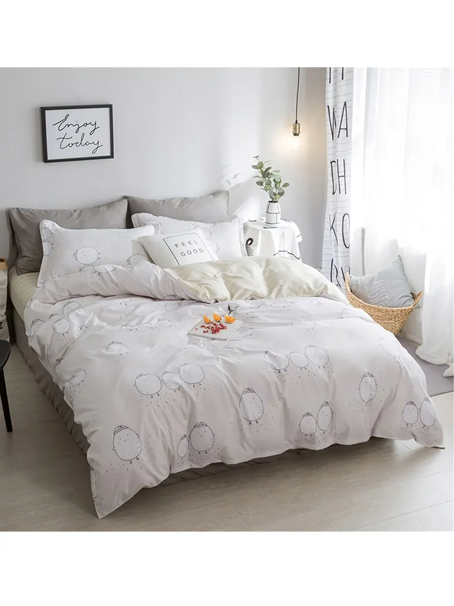 

4Pcs Duvet Cover Set Print Cartoon Cute Animal Soft Cozy Bedding Sheet Set