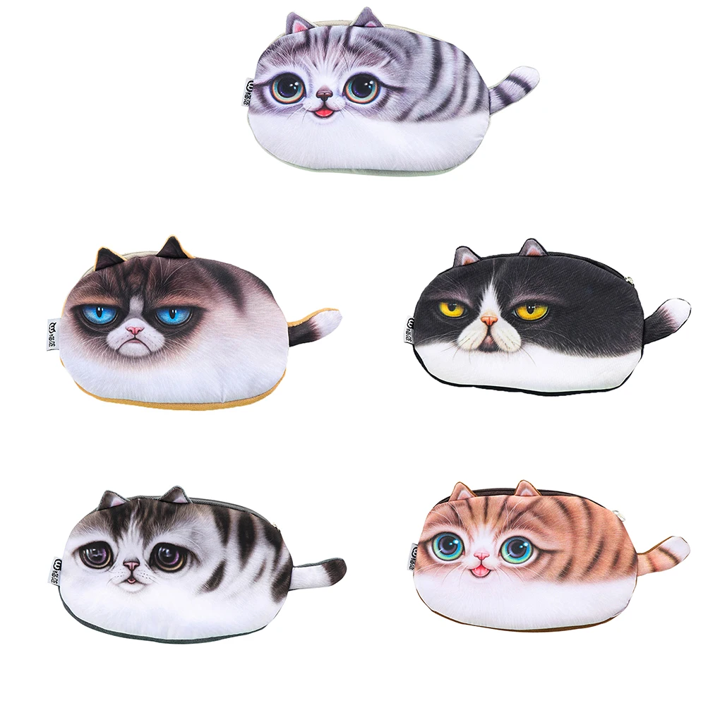 

Simulation 3D Cute Round Short Cats Plush Pencil Case Pen Pouch Zipper Office Learning Stationery Package