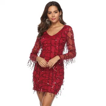 

women evening Sequined summer dresses casual banquet rockabilly sexy club party bohemian body con dress 2019 plus size red
