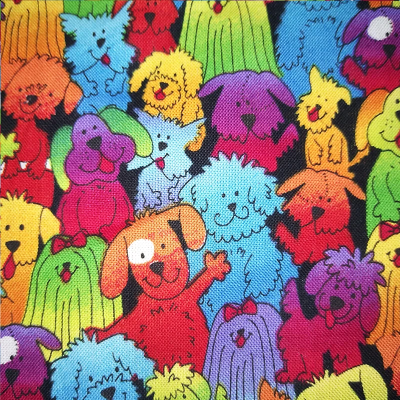 Width 110cm Beautiful Dog Fabric 100 Cotton Fabric Colourful Group
