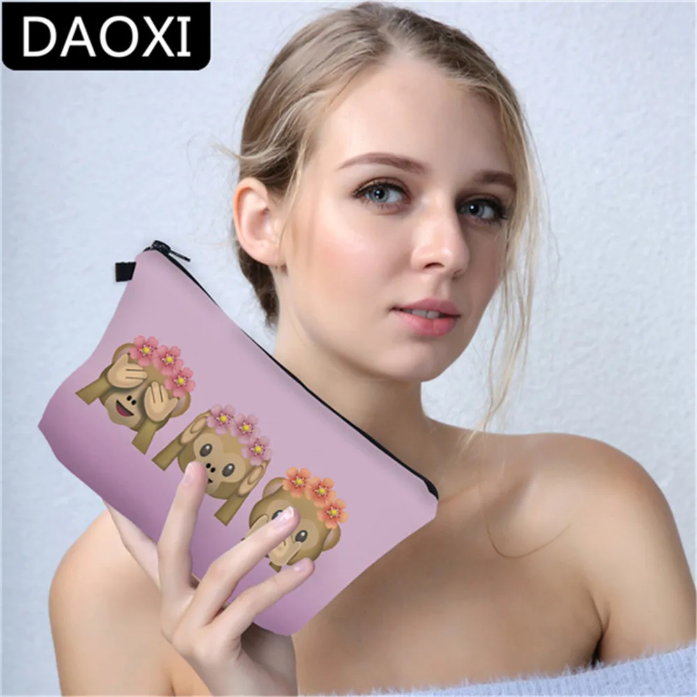 DAOXI Cute Monkey Flower Emoji Cosmetic Bag Women Makeup Bag Cosmetic