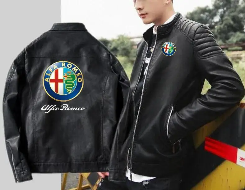 

Fashion men's locomotive Alpha alfa romeo leather jacket car zipper cardigan long sleeve movement Alpha alfa romeo leather