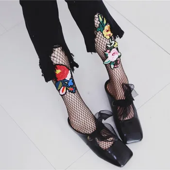 

[COSPLACOOL]New Embroidery Flowers Pattern Pantyhose Fishnet Harajuku Sexy Tights Women Mesh Meias Hollow Fish Net Stockings
