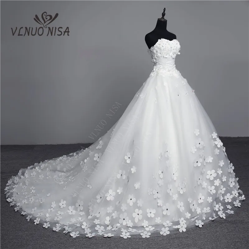 Роскошное кружевное свадебное платье с 3D цветком, украшенное кристаллами и жемчугом,, винтажное бальное платье с большим шлейфом размера плюс, Robe de Mariee Vestido De Noiva