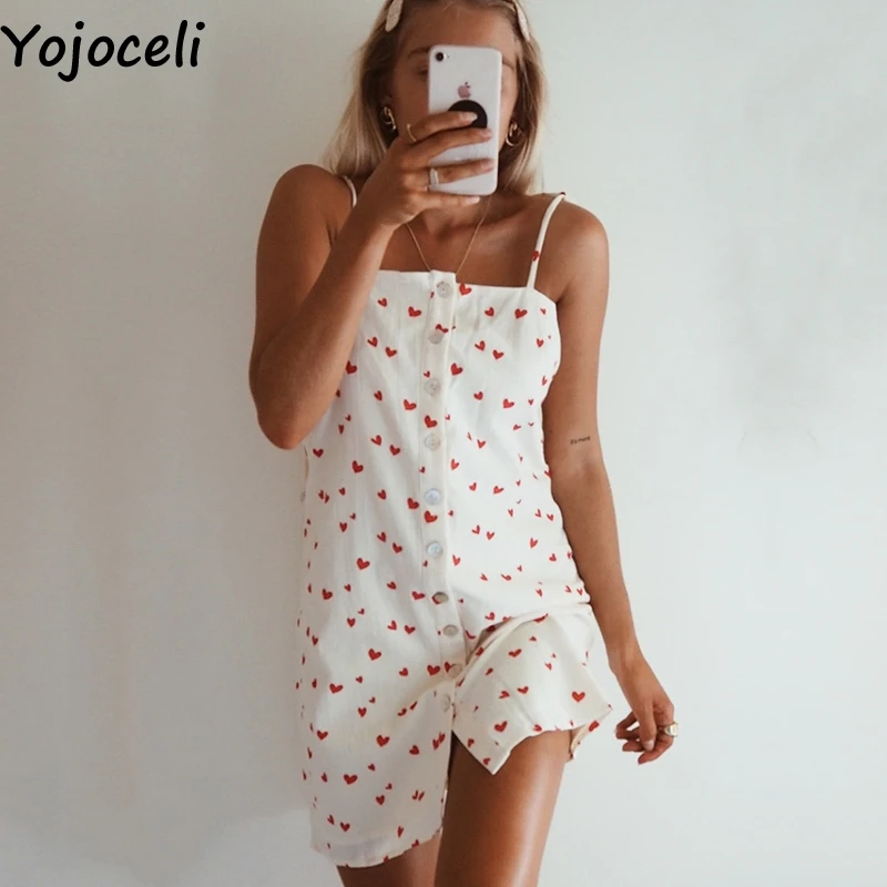 

Yojoceli Sexy heart print button short strap dress women Summer elegant beach casual dress female Beach daily sundress vestidos